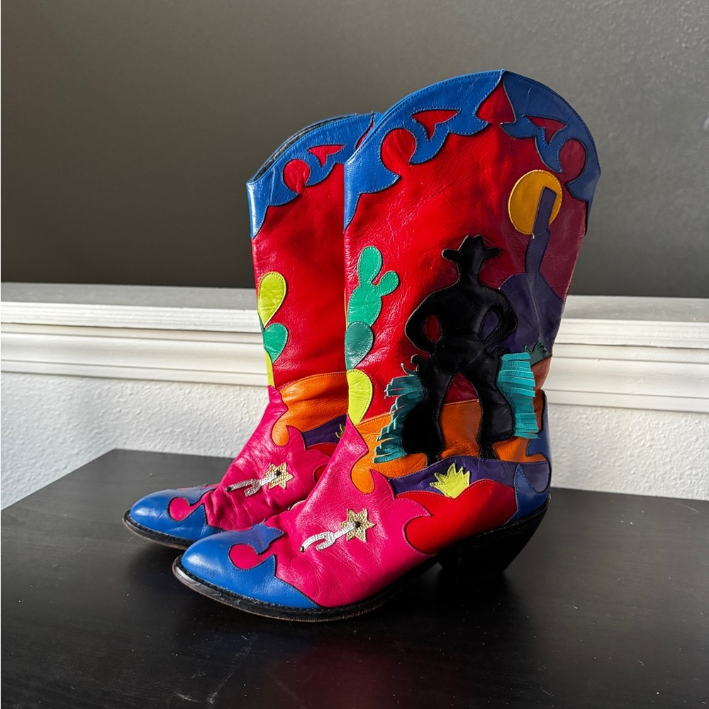 Zalo Vintage Colorful Western Cowboy Boots